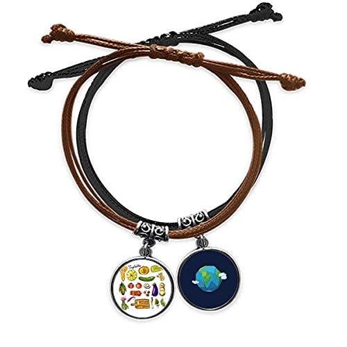 Pulsera de cuero hecha a mano con dijes de berenjena y calabaza de diseño exclusivo
