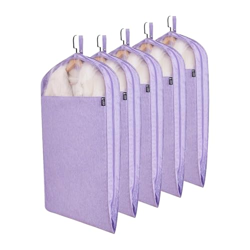 Premium Cotton Linen Garment Bags for Hanging Clothes, Zippered Suit Covers with Gussets, Breathable & Odor-Free, Perfect for Suits, Coats, Jackets & Shirts, 5 Pack (Gray, 58x110cm)