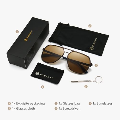 Image of SUNGAIT Polygon Aviator Sunglasses for Men Polarized Trendy Square Sun Glasses Retro Pilot Shades UV Protection