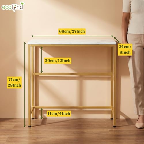 Image of ecofynd 27 Inch Console Table, Metal with Engineered Wooden top for Long Narrow Hallway, Entryway, Living Room, Dining Room, Office, Home Side Table Storage Shelf (WHTGO, CT004)