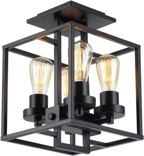Chandelier noir farmhouse avec plafonnier semi-rince traditionnel et luminaire suspendu style rustique