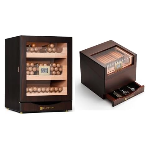 GLENCREAG MET-1031 150 Counts Cigar Humidor Cabinet & FT-2041 85 Counts Cigar Humidor Box Cover