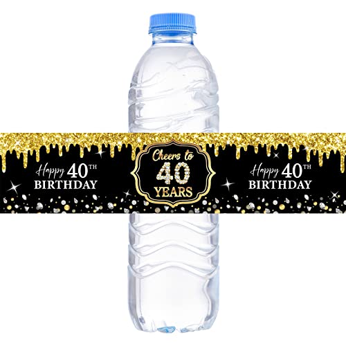 WOWOPA 32Pcs Cheers to 40 Years Water Bottle Labels, Happy 40th Birthday Labels Stickers for Women and Men Birthday Party Decorations - Black