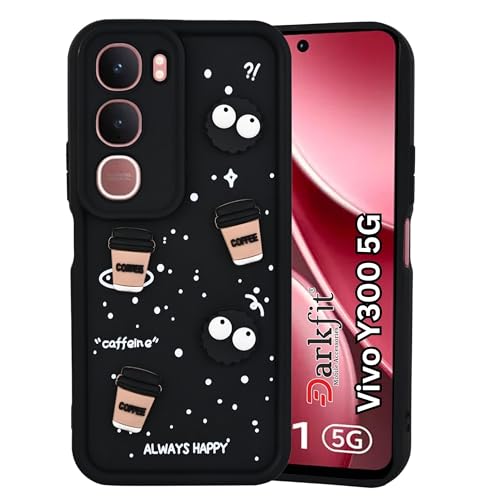 Image of DARKFIT Back Case Cover Compatible for Vivo Y300 5G | Cute Fun Cartoon 3D Ball | Coffee Silicone Case | Camera & Body Protection | Shock Proof | for Y300 5G | Color Black