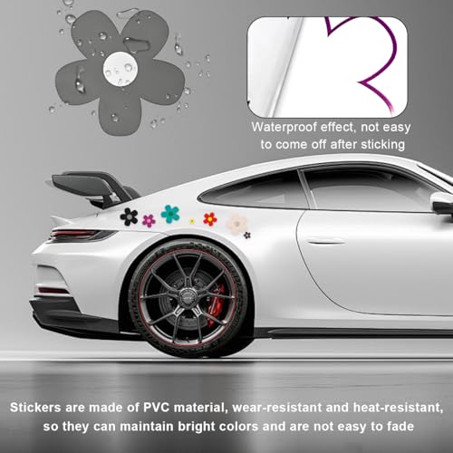 Image of KVAEY Flowers Car Stickers Set, Self Adhesive Daisy Flower Label Stickers for Car Body Mirror Window, Waterproof Hippie Stickers for Car Scooter Laptop Decoration, Car Accessories (Style D)