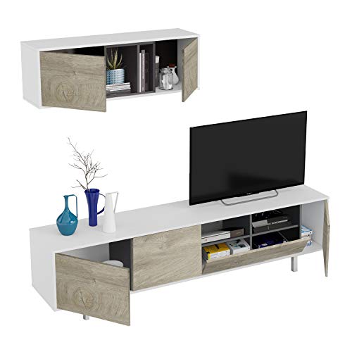 Habitdesign Mueble de Salon, Modulo Comedor, Modelo Ciara, Acabado en Blanco Artik y Roble Alaska Medidas: 200 cm (Largo) x 47 cm (Alto) x 40 cm (Fondo)