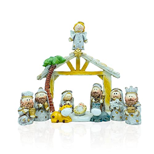 Gesar Presepe Natalizio con Capanna in Ceramica - Set 11 Pezzi Presepe con Capanna in Ceramica 6 cm - Personaggi Natività- Presepe moderno ed elegante -