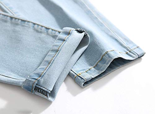 Calça jeans masculina Majirako skinny rasgada com stretch, modelagem justa, desgastada, desgastada,