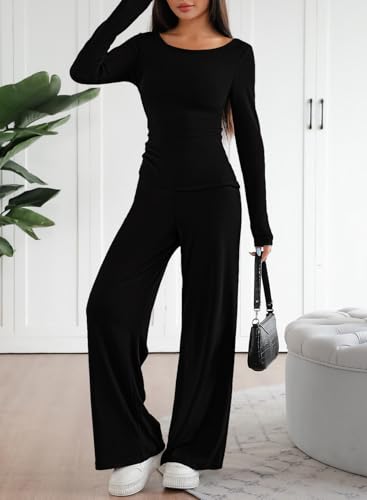 Pink Queen Sweatsuits Women 2 Piece Outfit Asymmetrical Long Sleeve Top Wide Leg Pants Casual Matching Sweat Sets2