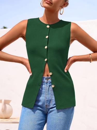 Image of PRETTYGARDEN Women's Sweater Vest Button Down Summer Tank Tops 2026 Sleeveless Knit Vests Fashion Business Casual Outfits