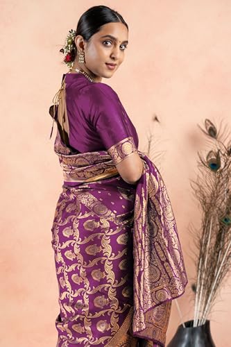 Image of Subham Women Saree Chandrakor Paithani Silk Cotton | Soft Daily Wear Golden Zari Sari with Unstitched Blouse
