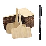 Mziart 50Pcs Bamboo Plant Labels with A Marker Pen, T-Type Wooden Plant Tags Waterproof Plant Signs...
