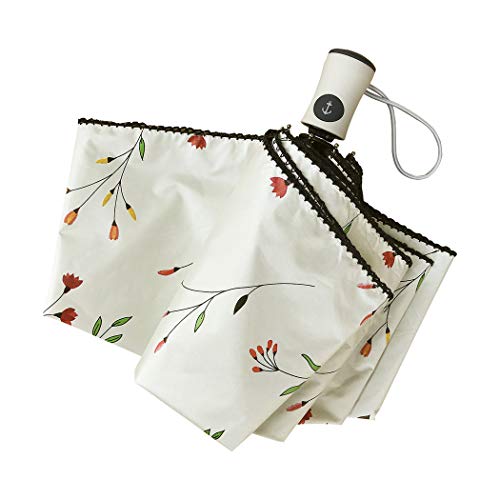Choedii Sun Umbrella Uv Protection Compact Portable Automatic Parasol Travel Rain Umbrella For Walking Women Waterproof Folding Umbrella Flower Design 11" 0.86 Lbs (Ivory Handle) #TOP7