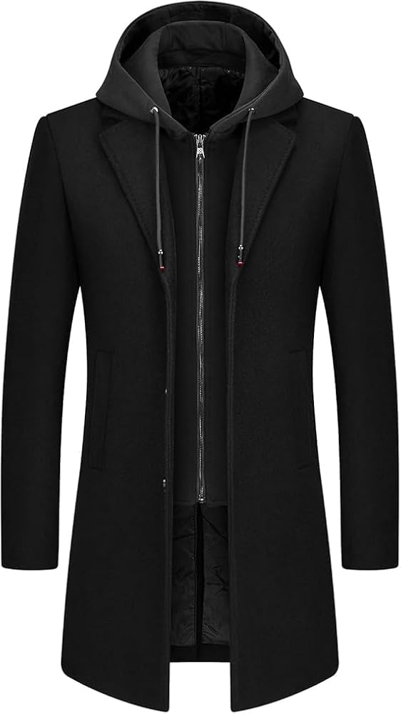 Lamgool Men's Long Pea Coat Winter Wool Blend Jacket Single