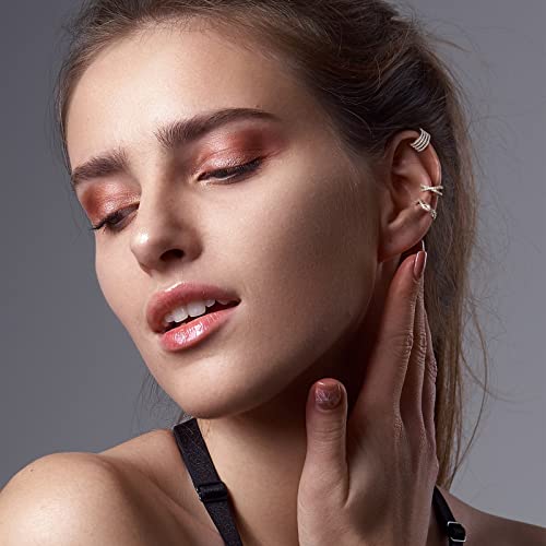 Qzstlcgw 6Pcs Sparkling Cubic Zirconia 14K Gold Sterling Silver Plated Huggie Ear Cuff Earrings For Women Girls, Non-Piercing Fake Helix Cartilage Clip On Cuff Earrings Adjustable Hoop Stud Earrings For Women Men (B-Silver-6Pcs) #TOP3