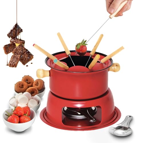 Fondue Melting Pot Set, Stainless Steel Fondue Maker with Even Heating, Includes 6 Forks - Versatile Chocolate and Cheese Fondue Kit