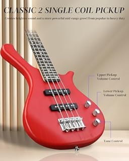 Ktaxon 36 Inch Bass Guitar 4 String Electric Bass Guitar with Dual Connectivity & Portable Power 15W Amp, Excellent Tone, Exquisite Craftsmanship and Ergonomic Body Design for Beginner(Red)