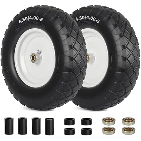 GICOOL 4.80/4.00-8" Wheelbarrow Tire, 16" Flat-Free Solid Tire and Wheel, 3" Centered Hub, 5/8" Axle Bore Hole, for Garden Wagon Cart Trolley Dolly Lawn Mover Go Kart Replacement (2 Pack) Cover