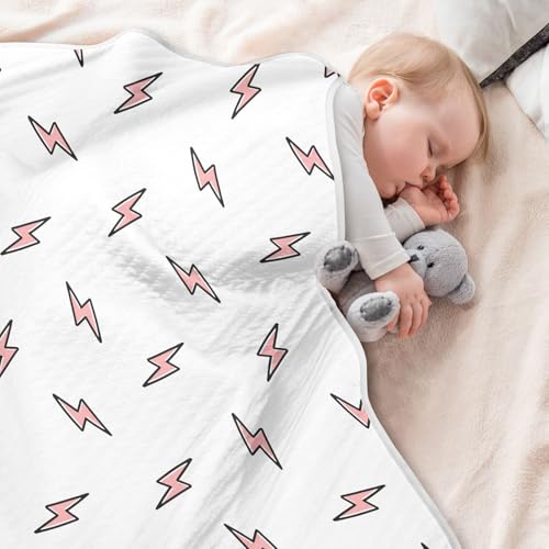 Image of Pink Lightning Bolt Baby Swaddle Blanket for Boys and Girls, Muslin Baby Receiving Swaddle Blanket, Soft Cotton Nursery Swaddling Blankets for Newborn Toddler Infant