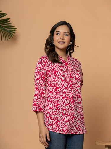 Image of Women's Cotton Printed Kurta Top | 3 /4 Sleeve Straight Kurti Casual Outings