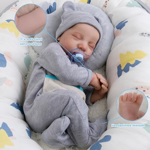 Image of Lifelike Reborn Baby Dolls - 18-Inch Sweet Smile Real Life Realistic-Newborn Full Body Vinyl Sleeping Baby Boy with Toy Accessories Gift Set for Kids Age 3+