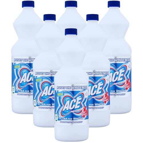 Ace Ultra Laundry Bleach for White Garments, Clothes Stain Remover, 6 x 1L Pack