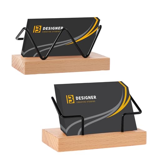 Sibba Visitenkartenständer Holz Visitenkartenhalter für den Schreibtisch Visitenkarten Aufbewahrung Visitenkartenbox Displaybox Flyerständer Ausstellung Messestand Zuhause Büro (W Holz,Schwarz Frame)