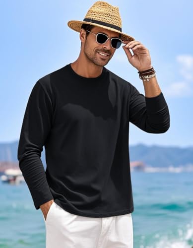 MAGNIVIT Men's Long Sleeve Shirts Cotton T-Shirt Crew Neck Midweight Tees Classic Basic Casual Tops Plain Soft Shirt Black - Image 2