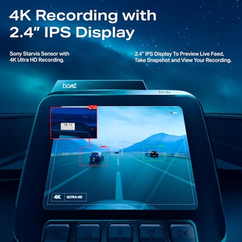 Image of boAt 2026 Edition Hive Dashcam F1, Sony STARVIS 4K Ultra HD Front & Full HD Rear Recording, ADAS Voice Commands, Dual Channel Recording, GPS Route Log, Wi-Fi, 150 Wide FOV, Smart Parking (Steel Blue)
