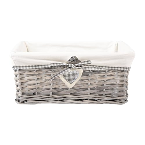 Image of Natural Wicker Storage Basket with Lining Hamper Baskets for Gifts Empty Baskets for Shelves (Grey Washed, Medium)