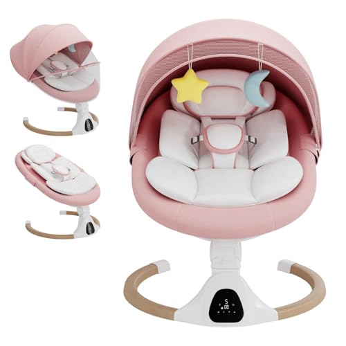 Electric Baby Swing Chair from Birth 06 Months max 9kgPortable Newborn Baby Bouncer with Bluetooth Rocking Rocker Chair 5 Swing Speed 3 Angle Position Remote Control & Touch Panel Pink