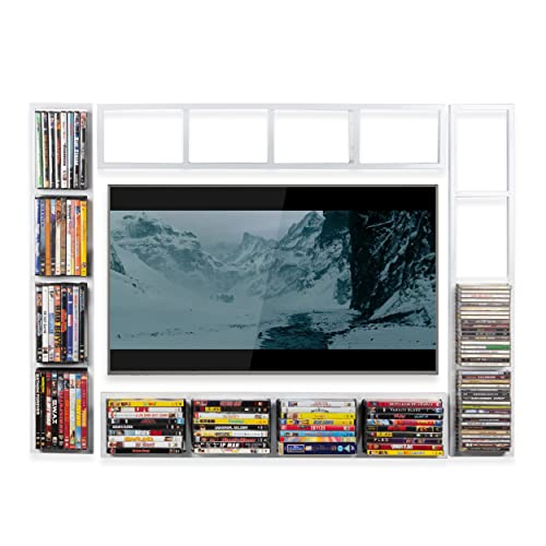 Image of BHG YouHaveSpace White Cube Storage Shelf for Wall, CD & DVD Storage Rack and Media Cabinet, 34 Inch Video Game Organizer