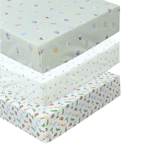 Image of Danica 100% Cotton Fitted Baby Crib Sheet 3 Pack for Baby Boys Girls |Standard Crib and Toddler Mattress Sheets | 28x52 Inch (Pooh & Friends)