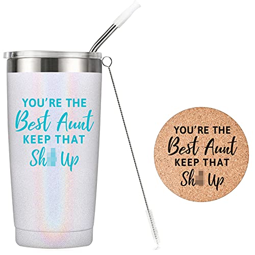 Birthday Gifts for Aunt from Niece, Nephew, Funny Aunt Gifts to Auntie - Best Aunt Ever Gifts for Birthday, Christmas Tumbler Cup Mug, 20 Ounce White