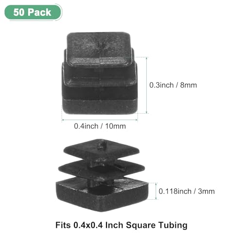 Image of M METERXITY 50-Pack Square Tubing End Caps, 0.4Inch /10mm Plastic Tube Plugs for Square Metal Tube /Chair Legs /Pipe Post /Furniture /Fence, Bumper Tubing Plug [Black]