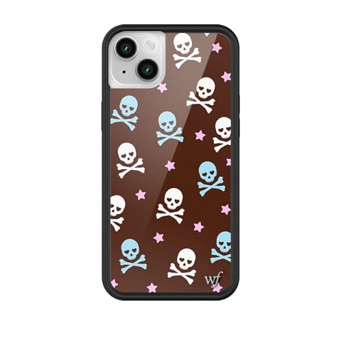Wildflower Cases - Compatible with iPhone 13/14 | Protective Black Bumper, 6.5ft Drop Test Certified, Women Owned Small Business | Trendy Brown White Pirate Skulls | Cross Bones by Wildflower - Used condition - US$14.16