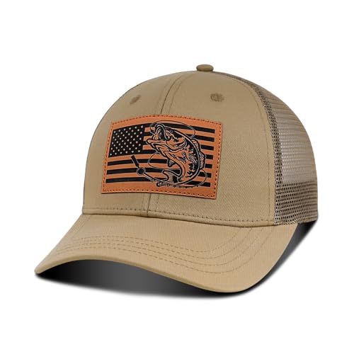 Image of Fishing Hat Fishing Gifts for Men, Bass Fish Flag Hats, Fishing Gear Accessories Stuff, Adjustable Fishing Trucker Hat