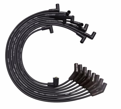 Image of Moroso 51074 Ultra Series Black Spark Plug Wires, Ford 351C /390 /429 /460, 135 Degree Plug Ends, HEI Distributor