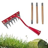 Red Upgrade 3.0 Weeding Rake | 7-Tine Carbon Steel Head & 3X Wood Handles | Quick-Lock Rotating Mechanism | Heavy Duty Garden Tool for Cultivating, Soil Aeration, Lawn Care (red)