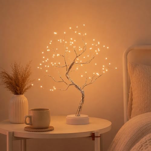 Árbol Luminoso LED 108 Luces Árbol de Abedul LED Luz Decorativa Sfeerverlichting Blanco Cálido Lámpara LED Árbol de Mesa USB y Pilas Ramas Flexibles Decoración Interior Hogar Navidad Fiesta 50 cm
