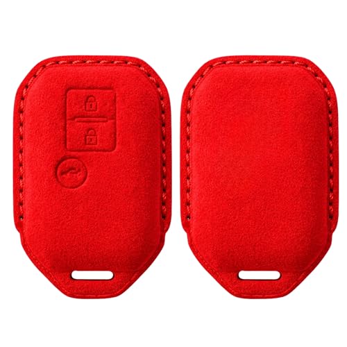 Image of KMH Alcantara Car Key Cover Compatible for Maruti Suzuki Swift, Dzire, Baleno, Ertiga 3 Button Shell Case Holder Full Key Protector Smart Keycover (D3) Red - Pack of 1
