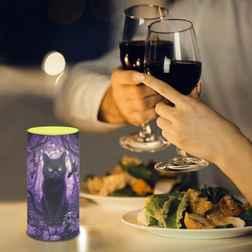 Image of Poceacles Black Cat Bat Violet Forest Flameless Light Candles Battery Operated Candles with Color Changing Timer Remote Control Tealights for Home Halloween Party Decor