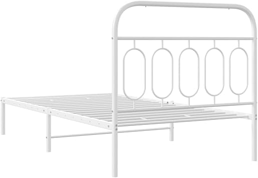 White Steel Twin Bed Frame Modern Rectangular Design with Ample Underbed Storage Space Sturdy Metal Construction for Bedroom and Guest Room