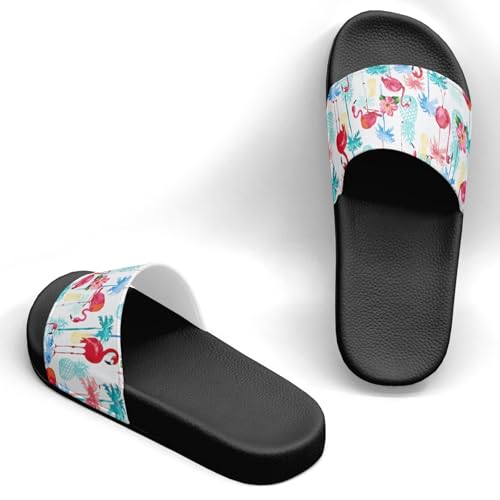 Flamingo Gold Pineapple Design Slippers Sandals for Women Men Casual Athletic Sandals Pool Shower Indoor Outdoor Slide Slippers2