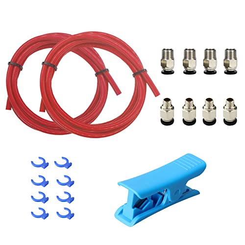 3D Printer Bowden Tube 2M, PTFE Tube Teflon Bowden Tubing with high Grade PC4-M6 & PC4-M10 Pneumatic Fittings,Tube Cutte
