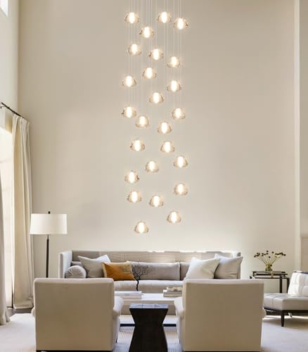 Image of 25-Lights Modern Chandeliers for High Ceiling Large Crystal Chandeliers LED Long Handing Light Fixture for Hallway Foyer Staircase 3000K