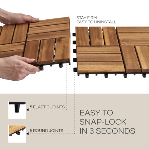 Thyoi DECK TILES-ROUND JOINT 10 Pcs Interlocking Deck Tiles 12 Inch X 12", Patio Flooring Outdoor Waterproof, Acacia Wood Tiles All Weather thumb #3