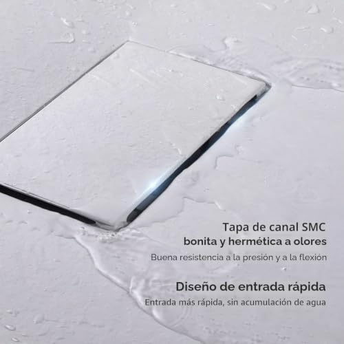 Plato de ducha 120x90 cm blanco SMC efecto piedra con desaguadero angular de 90mm EMKE 5