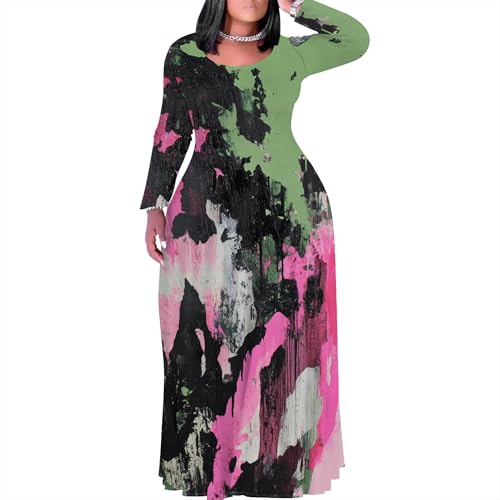 Image of PinkPatty Women's Plus Size Long Sleeve Maxi Dresses T Shirt Boho Fall Dress with Pockets