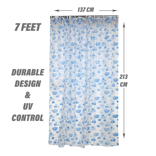 Kuber Industries PVC Floral Shower Semi Sheer Curtain With Hooks, Size Standard (Blue), Washable, Pack Of 1